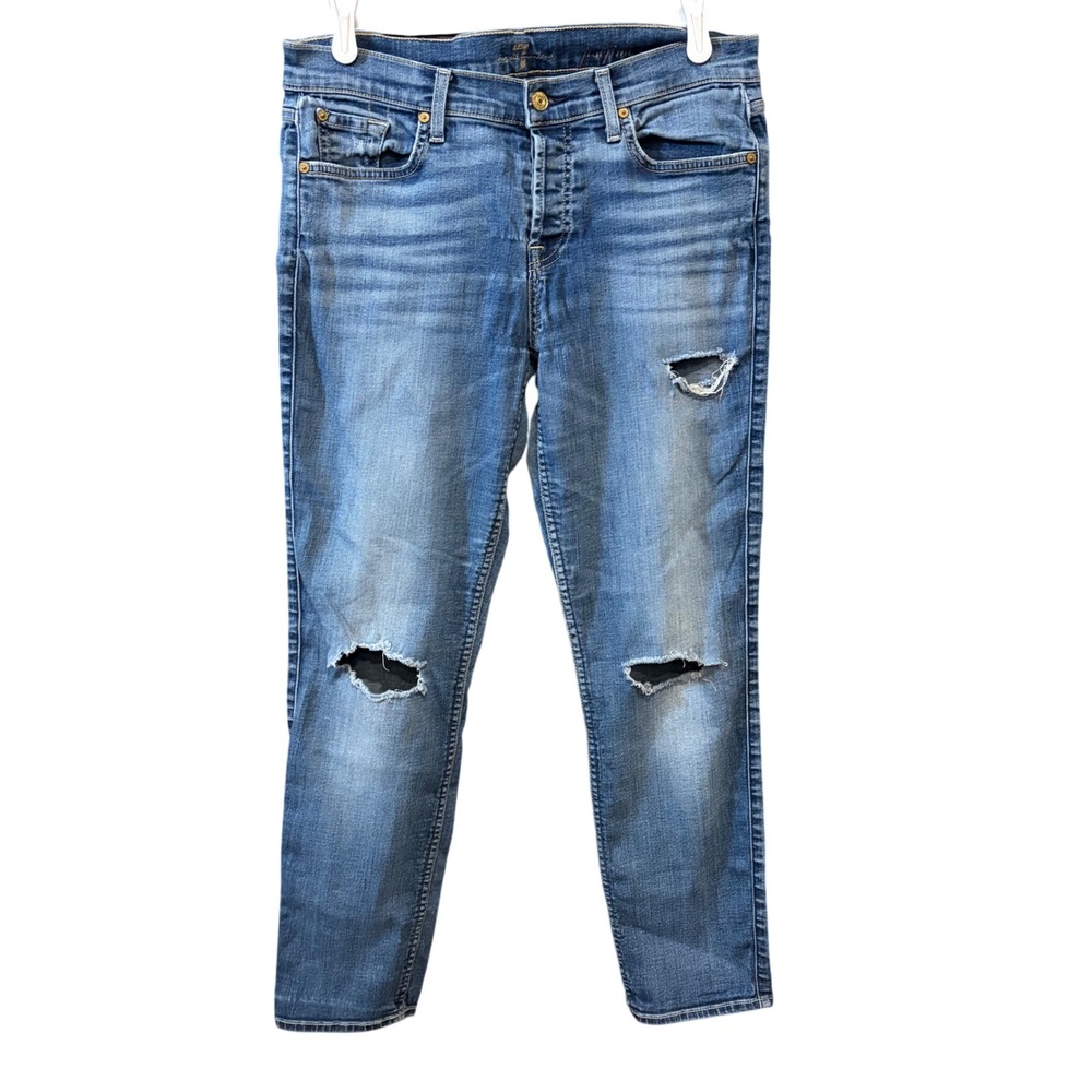 Seven For All Mankind Jeans Womens Distressed Blue Denim Skinny Leg Pants Sz 27